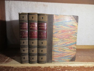 Old LIFE / VOYAGES OF CHRISTOPHER COLUMBUS Leather Book Set 1855 EXPLORATION MAP Foto 1 de 4