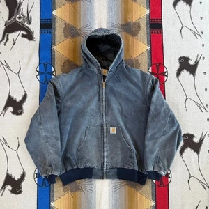 Giacca foderata trapuntata con cappuccio zip intera Carhartt uomo vintage anni 90 2XL blu sbiadito - Foto 1 di 14