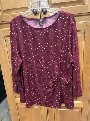 Liz Claiborne Burgundy Dots Faux Wrap Career Blouse Women's Sz XXL - Image 1 of 4