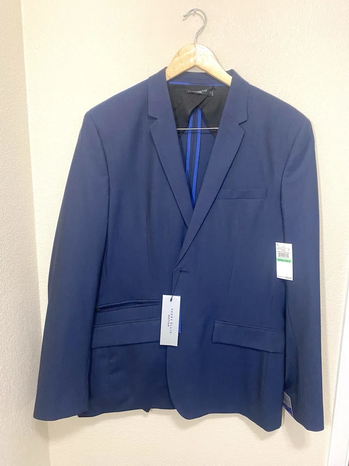 Perry Ellis Size 46 Regular Slim Fit Sport Coat Blazer Jacket Blue - Image 1 of 4