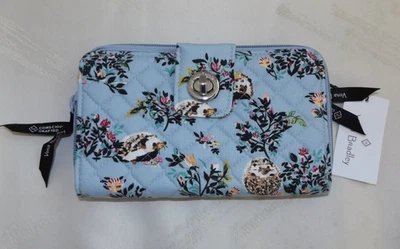 Cartera VERA BRADLEY RFID Turnlock Cremallera - Erizo Salvaje - Azul - Nueva con Etiquetas Foto 1 de 4