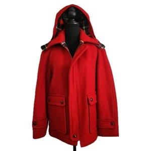 Vintage Pendleton Coat Women's M Lobo 100% Virgin Wool Red Jacket Plaid Hooded - Picture 1 of 15
