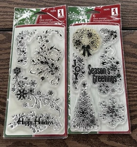 2 Inkadinkado Clear Cling Stamps Jahreszeiten Grüße Frohe Feiertage Weihnachten - Bild 1 von 4