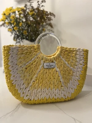 Kate Spade New York Lemon Straw Tote Bag, Medium, White/Yellow - Image 1 of 4