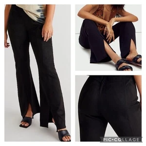 Free People CRVY Real Deal Slit Vegan Suede Flare Black Pants Size 33 - Picture 1 of 13
