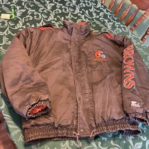 Vintage 90’s NFL Starter Jacket Cleveland Browns XL Heavy Warm Denim Embroidered - Picture 1 of 18