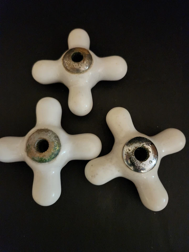Lote de 3 perillas de fregadero de porcelana vintage mango de grifo fontanería blanca Foto 1 de 1