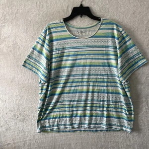 Coral Bay Womans Blouse Top Multicolor Plus 2X Striped Short Sleeve Round Neck - Picture 1 of 6