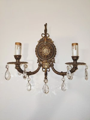 2 Vintage Lighting of '60s Hollywood Regency Pair Lamps crystal sconces Spain  - Image 1 of 4
