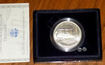 1991D USO Silver Dollar $1 Uncirculated Commemorative Coin US MINT w/ Box & COA - Image 1 of 4