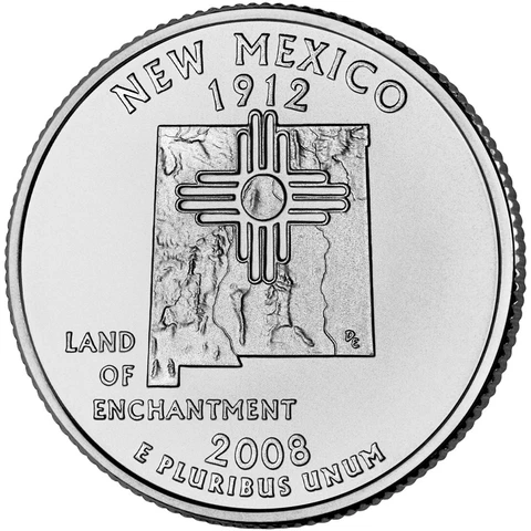 2008 P New Mexico State Quarter.  Uncirculated from US Mint roll Cover