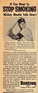 1959 Print Ad/Mickey Mantle(New York Yankees)Bantron(Stop Smoking)Frontier Times - Picture 1 of 1