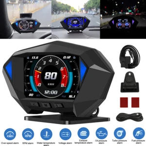 OBD2+GPS Smart Car Speedometer HUD Gauge Head Up Display RPM Water Oil Temp Time - Picture 1 of 12