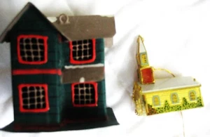 2 mini case vintage metallo latta dipinte a mano ornamenti stile country - Foto 1 di 5