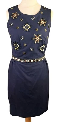Boden Navy Shift Beaded Dress Women's UK 10 Floral Sleeveless Xmas Party  - Image 1 of 4