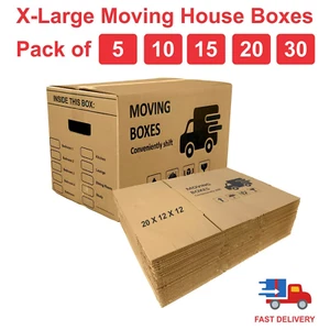 Strong Double Wall Moving House Boxes 20x12x12" with Carry Handles 55L Capacity - Picture 1 of 5