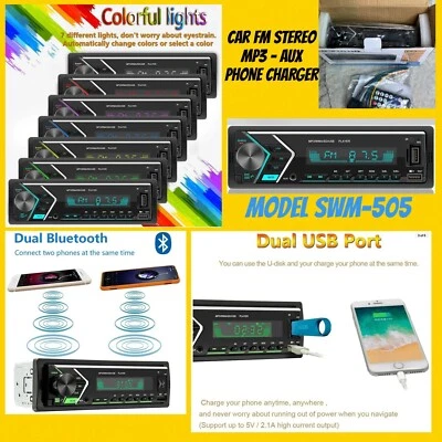 Car Stereo Bluetooth Audio 1 DIN In-Dash FM Aux Input Receiver SD USB MP3 Radio - Image 1 of 4