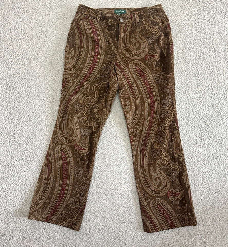 Vintage Lauren Ralph Lauren Corduroy Pants Womens Size 10P Brown Paisley Trouser - Image 1 of 4