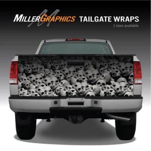 Pile of Skulls White Truck Tailgate Vinyl Graphic Decal Wrap - Picture 1 of 3