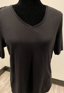 Chico's True Color Tees Size 2 (similar to L) Black Short Sleeve Tee - Picture 1 of 5
