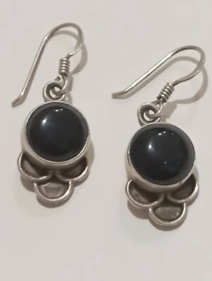 Vintage Orecchini Donna Argento 925 E Onice - Immagine 1 di 4