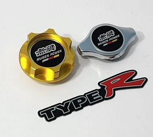 RADIATOR CAP + OIL CAP GOLD FOR MUGEN INTEGRA RSX CIVIC EG6 EK9 ACCORD SI CRV - Picture 1 of 6