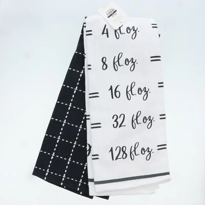 Juego de 2 toallas de plato blancas con "onzas y pintas" y rayas blancas y negras Foto 1 de 2