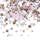 60g Flachrückseite Perlen und Strasssteine 3mm-10mm Halbperlen Rosa Braun
