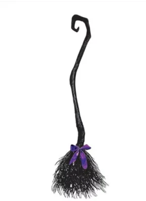 Witch Broom - Black - 3 Color Ribbons - Collapsible - Costume Accessory Prop - Image 1 of 3