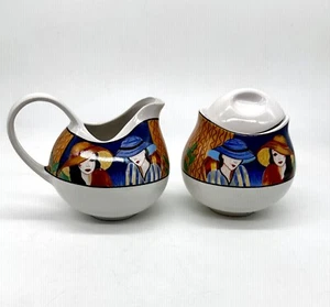Furio Cafe Creamer & Sugar Bowl with Lid Ladies in Hats French Theme Vintage - Picture 1 of 9