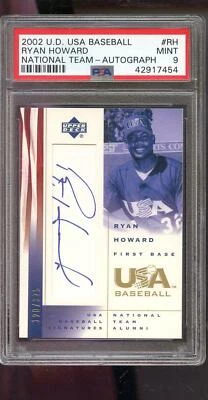 Бейсбольная карточка 2002 Upper Deck USA с автографом Райана Ховарда оценка PSA 9 - Изображение 1 из 2