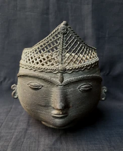 ANTIQUE TRADITIONAL INDIAN BRONZE HEAD KING BOWL ORRISA DOKRA SHIVA COLLECTIBLE - Picture 1 of 8