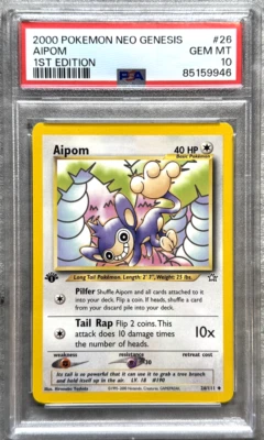 Pokémon Card 1st Ed. Aipom PSA 10 Gem Mint, Neo Genesis #26, WOTC 2000 - Image 1 of 4