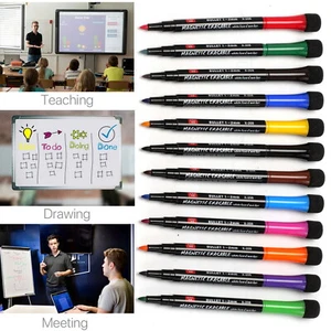 12 Farben Magnetisch Trocken Abwischbar Marker Stift Feine Spitze Sortiert für Whiteboard Kühlschrank - Bild 1 von 12