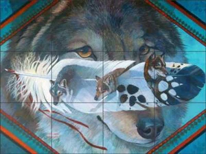 Wolf Tile Backsplash Kathy Morrow Native Art Ceramic Mural RW-KM012 - Picture 1 of 2