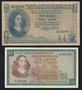 SOUTH AFRICA LOT BANKNOTE - 2 AND 10 RAND - P104/P113 - ND - F/VF πΏπ¦ - Picture 1 of 3
