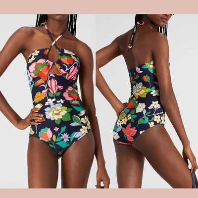 Новый с Ярлыками $144 Kate Spade [средний] цветочный Бандо цельный купальник синий #U1333 - Изображение 1 из 4