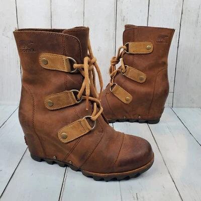 Sorel Women's Joan of Arctic Wedge II Ankle Boots Size 6.5 Brown Lace-Up Grunge - Image 1 of 4
