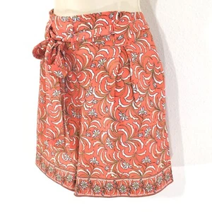 Max Studio Women’s Sz M Belted Floral Shorts Border Print w/ Pockets Coral - Picture 1 of 8