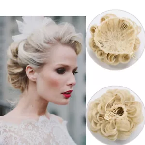 Clip in Messy Bun Hair Piece Scrunchie Updo Wrap Hair Extensions as Human Bun US - Picture 1 of 22