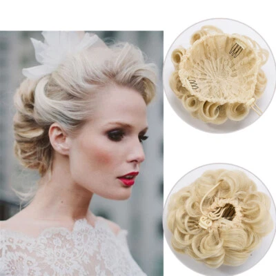 Clip in Messy Bun Hair Piece Scrunchie Updo Wrap Hair Extensions as Human Bun US - Image 1 of 4