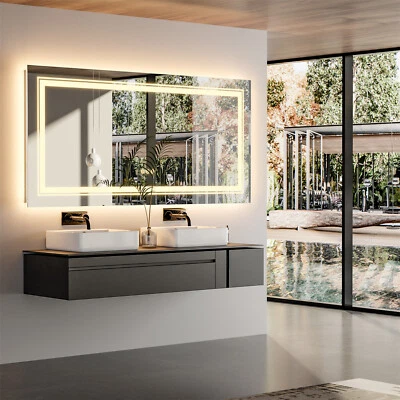 Bathroom Mirror with Lights Large Vanity Backlit Front-Light Dimmer Shatterproof - Image 1 of 4