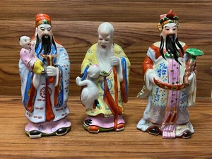 Vtg 3 Chinese Sanxing God Porcelain Figurines 3 Star Wise Men Fu Lu Shou - Picture 1 of 24