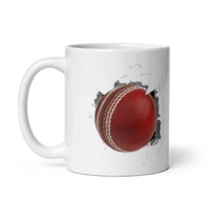 Personalised 11 Oz Mug with 3D image of a cricket ball on cracked mug - Picture 1 of 2