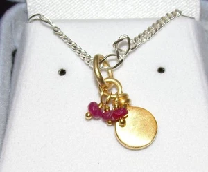 Sterling Silver Necklace Jewelry Gold Plated Pendant Ruby Rhinestones 16" Chain - Picture 1 of 9