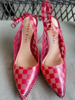 Gianni Bini Clear and Red Square Vinyl Heels 3-3.9 inch Never Worn 7 1/2M - Image 1 of 3