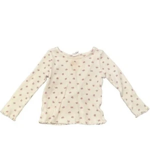Baby Gap Size 18-24 Months Thermal Top Cream Pink Floral Long Sleeve Lettuce Hem - Picture 1 of 10