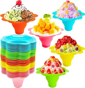 100 PCS Snow Cone Cups,Flower Shaped Shaved Ice Cups,4 OZ Plastic Snow Cone Bowl - Picture 1 of 12
