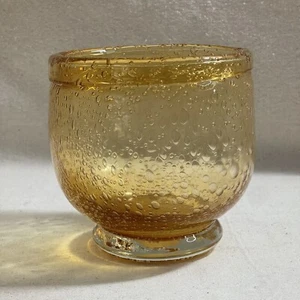 Vintage Bowl Candle Holder Hand Blown Amber Bubble Art Glass Decor - Picture 1 of 12