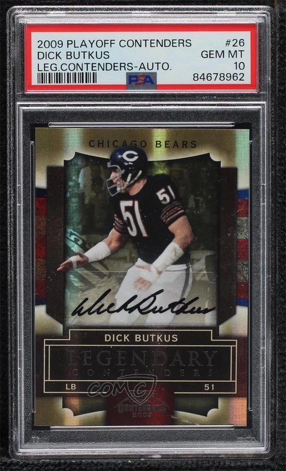 2009 Playoff Contenders Legendary Black Dick Butkus #26 PSA 10 GEM MT Auto HOF - Image 1 of 2